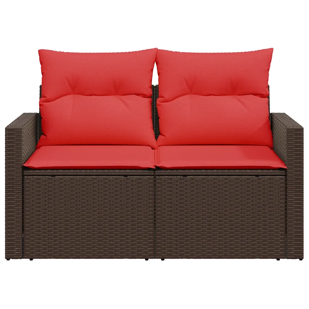 Divano da giardino con cuscini a 2 posti marrone in polyrattan 366243
