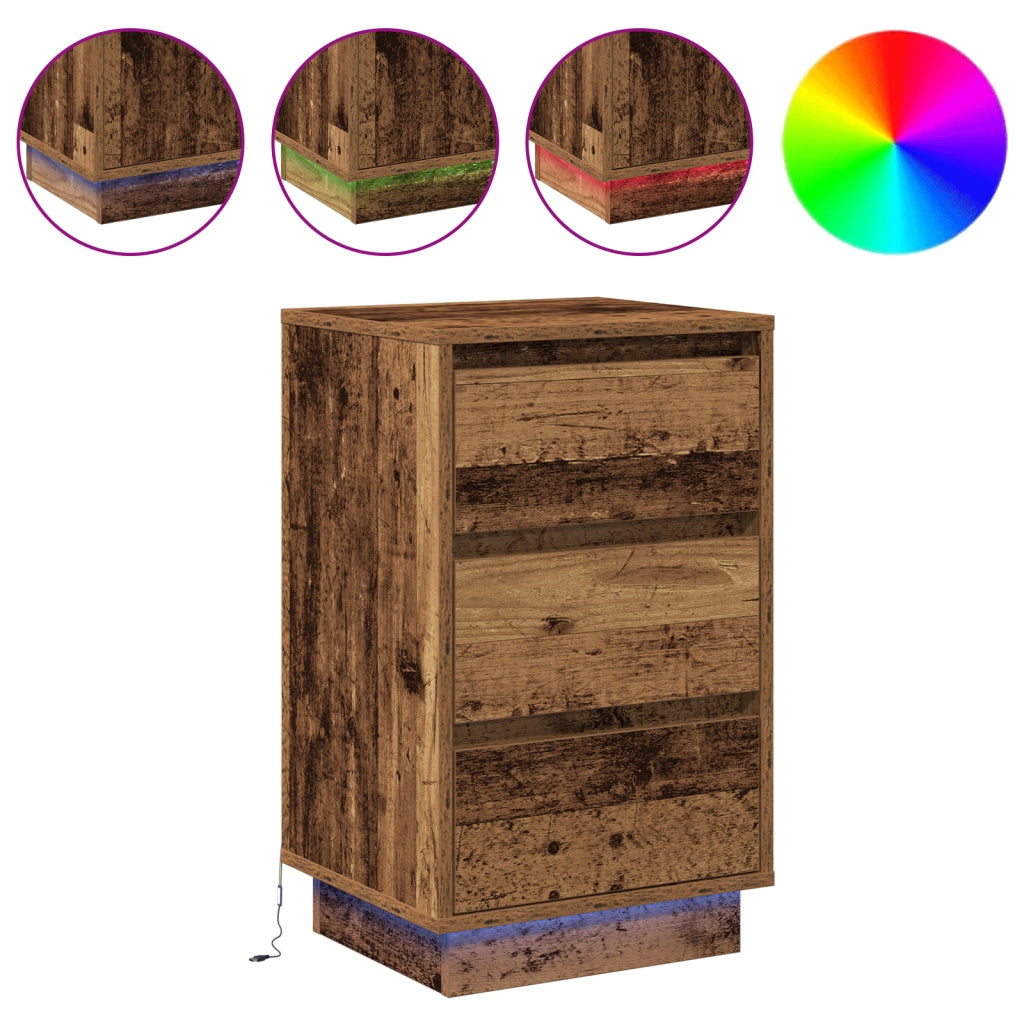 Comodino con LED Legno antico 39x34,5x65 cm Legno ingegnerizzato