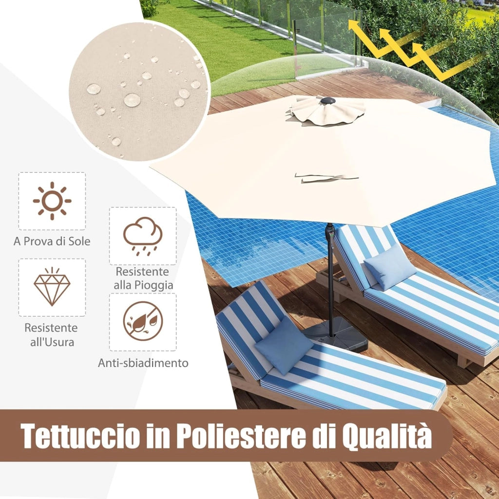 Ombrellone da Giardino 260 cm, Ombrellone con Manovella e 8 Stecche, Tettuccio Ventilato, per Cortile Piscina Giardino (Beige, 260 cm 8 Stecche)