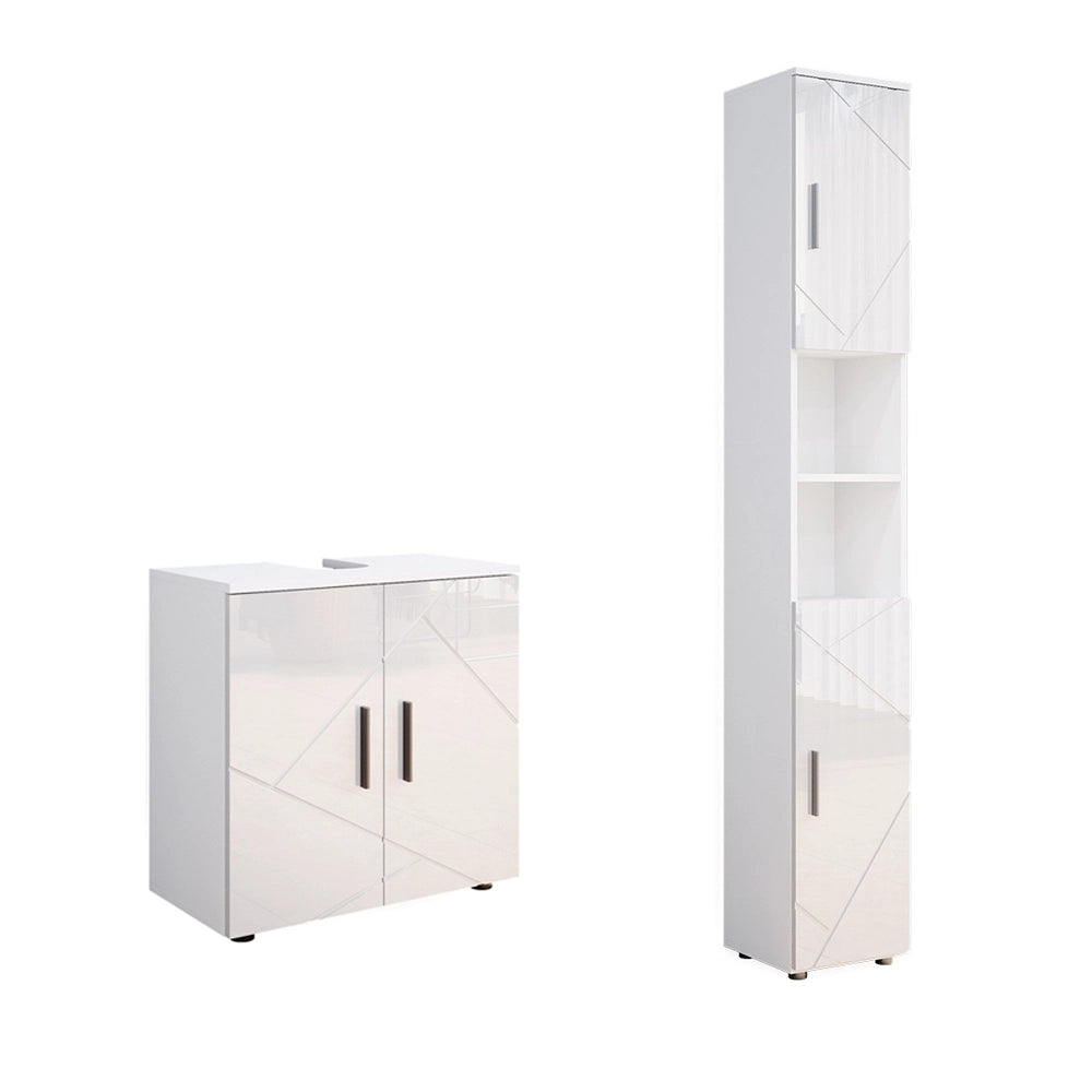 Set di mobili da bagno Irma Bianco lucido 2 parti, con colonna Vicco