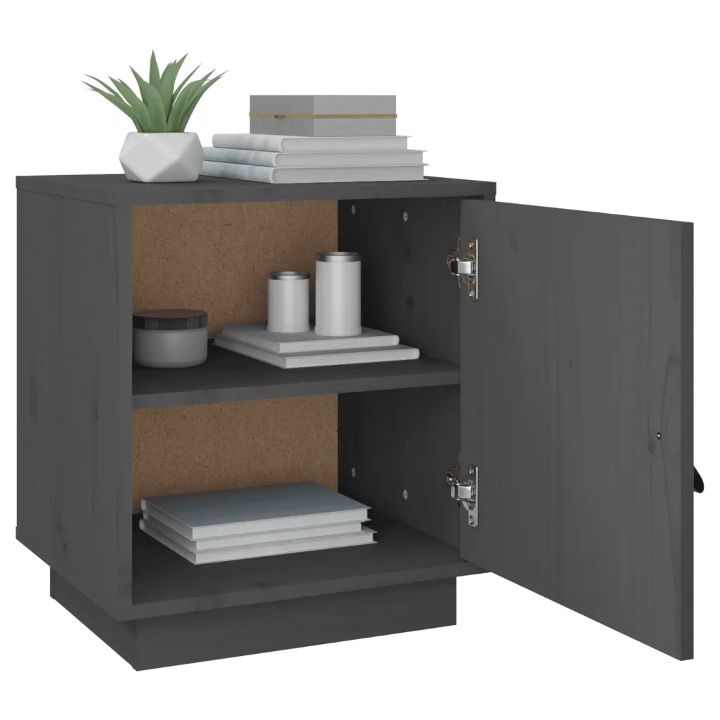 Set di 2 Comodini | Armadio da Notte | Mobiletto da notte Grigi 40x34x45 cm in Legno Massello di Pino