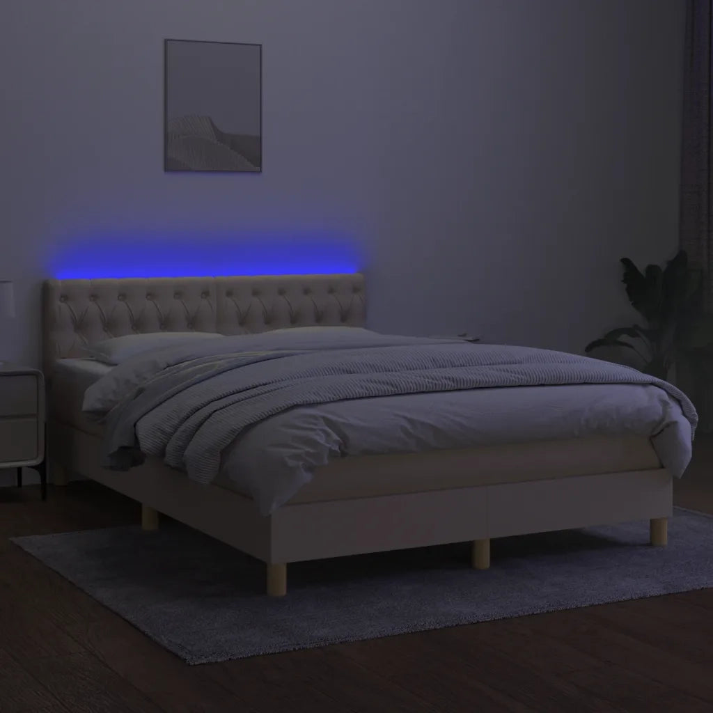 Letto a Molle con Materasso e LED Crema 140x200 cm in Tessuto 3133962