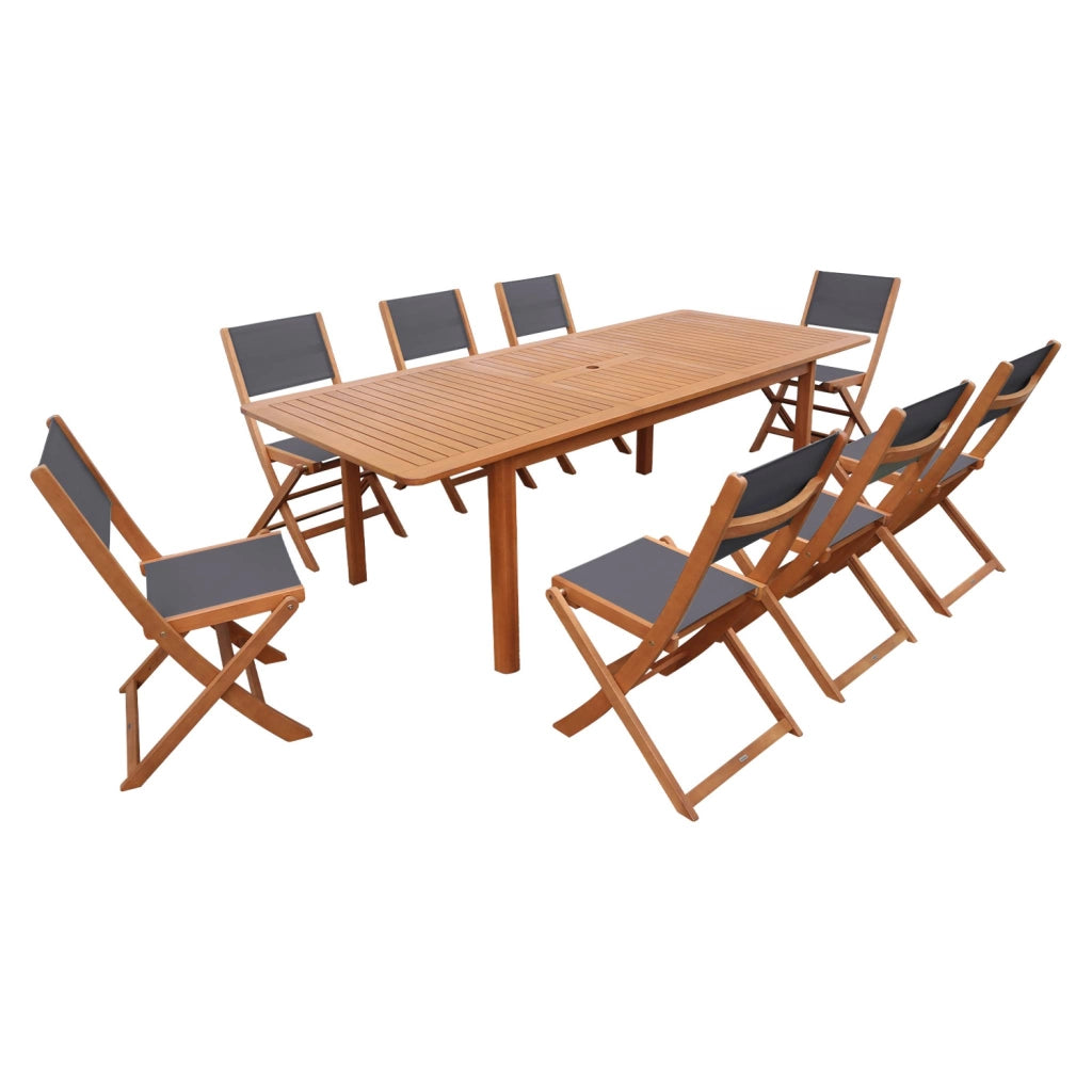 Set tavolo da giardino estensibile in legno di eucalipto con 8 sedie,