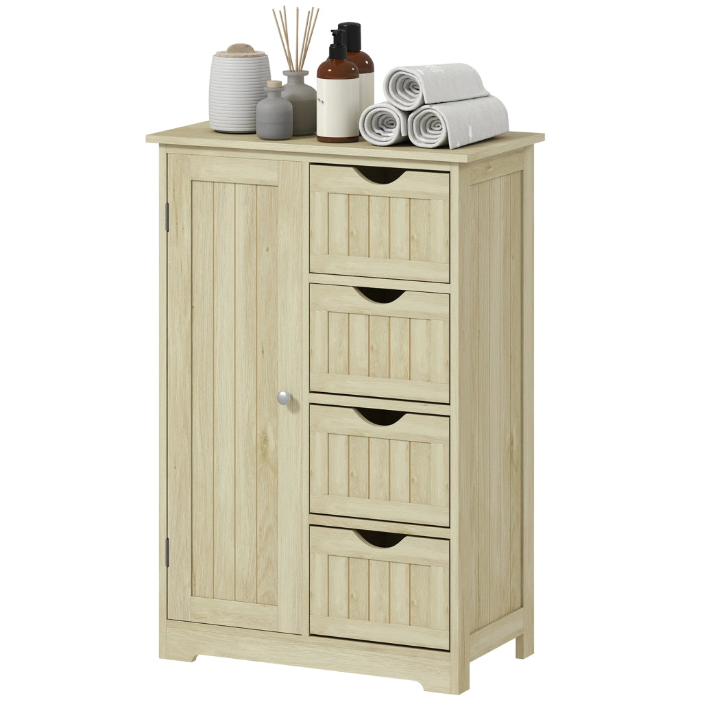 Armadietto Bagno Stretto con Cassetti e Ripiano Regolabile ¨C zephmum ¨C Legno Naturale 56x30x83 cm