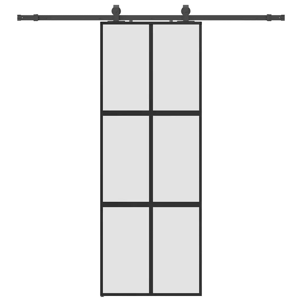 Porta Scorrevole Set Ferramenta Nera 76x205 cm Vetro Temperato