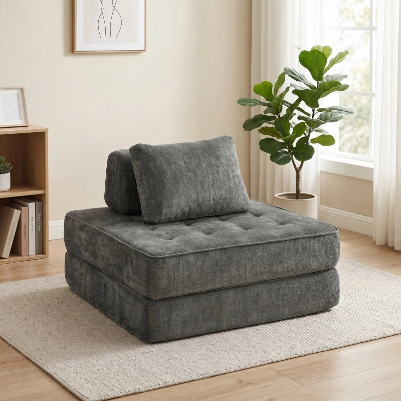 POLTRONA LETTO 2 in 1 senza struttura, schiuma 38 cm, Chenille Grigia
