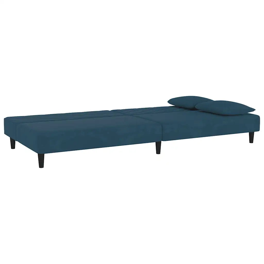 Divano Letto a 2 Posti con 2 Cuscini Blu in Velluto 375909