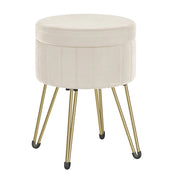 Sgabello rotondo in velluto con vano contenitore diametro 39 cm altezza 444 cm 4 gambe in metallo per cabina armadio soggiorno camera da letto bianco 12_0006167
