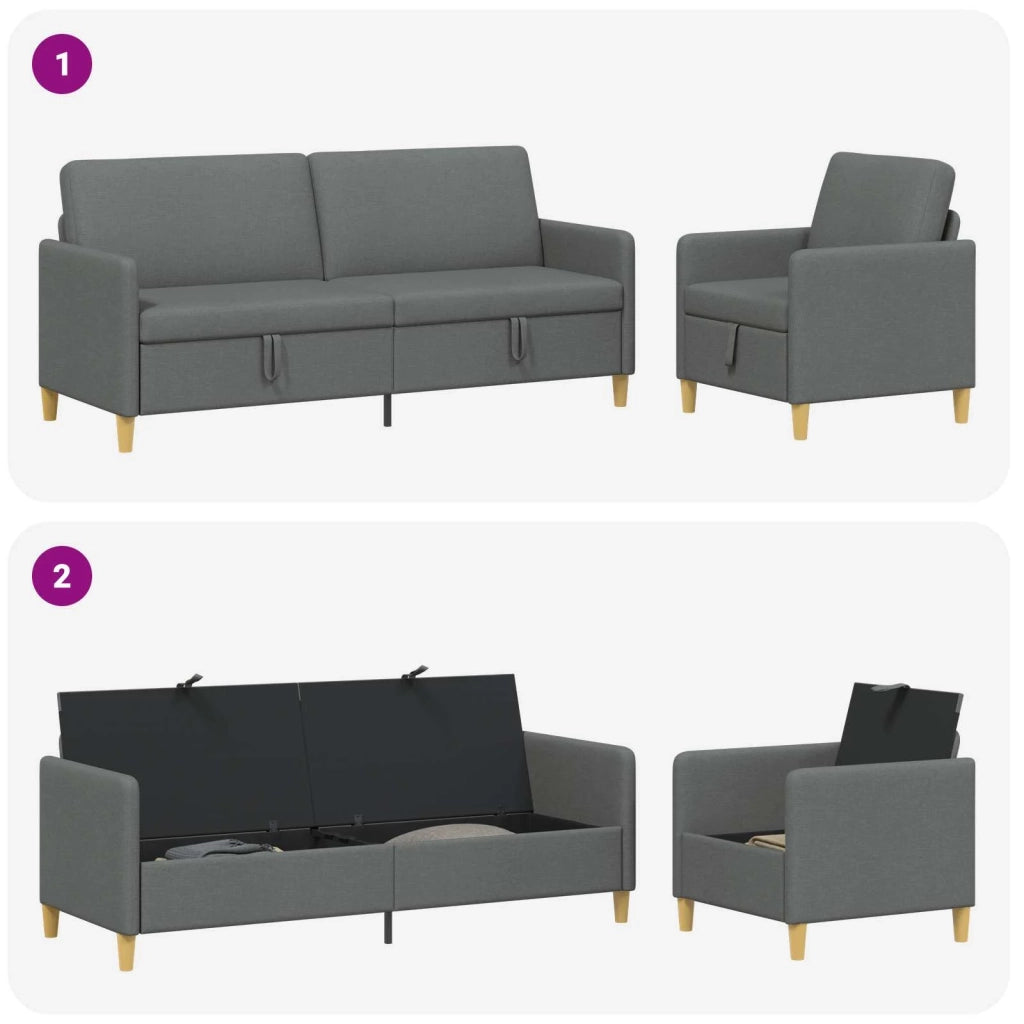 Set di Divani con Storage 2 pcs Grigio Scuro Poliestere 3429233