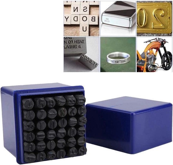 Set di timbri metallici da 36 pezzi - alfabeto e numeri in metallo - timbri staccabili per legno, metallo e pelle.