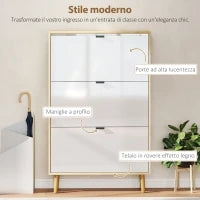 Scarpiera Slim Moderna con 3 Cassetti Ribaltabili per 24 Paia di Scarpe, 80x24x127 cm, Bianco