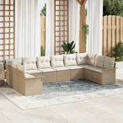 Set di divani da giardino  10 pezzi con cuscini beige in rattan sintetico