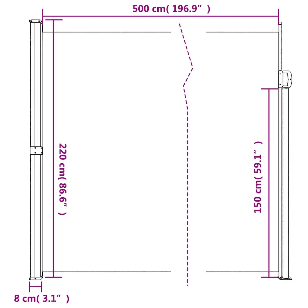 Tenda da Sole Laterale Retrattile Beige 220x500 cm