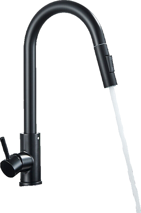 JANA | Rubinetto da cucina estraibile Premium in acciaio inox nero opaco miscelatore arco alto |gastronomia alta pressione ruotabile a 360° 2 attacchi