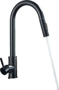 JANA | Rubinetto da cucina estraibile Premium in acciaio inox nero opaco miscelatore arco alto |gastronomia alta pressione ruotabile a 360° 2 attacchi