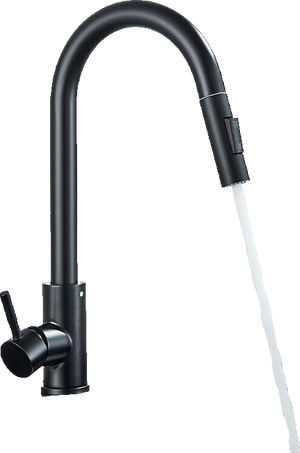 JANA | Rubinetto da cucina estraibile Premium in acciaio inox nero opaco miscelatore arco alto |gastronomia alta pressione ruotabile a 360° 2 attacchi