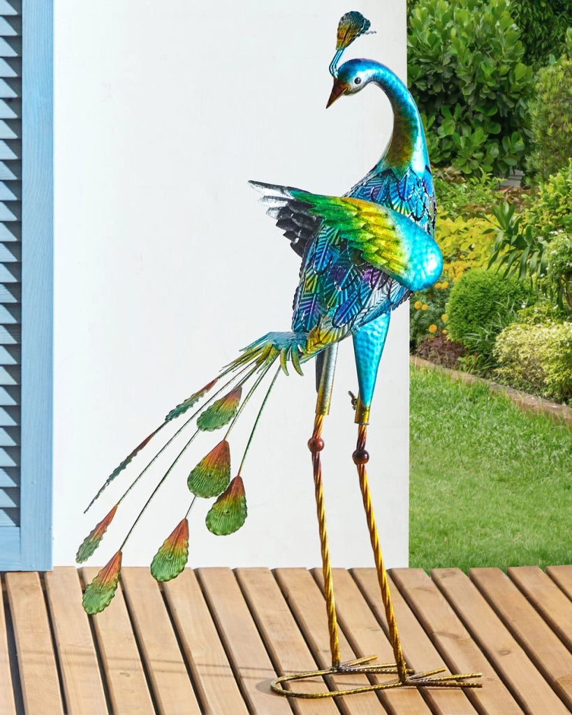 Figurina decorativa in metallo blu 75 cm Pavone Peacock Decorazione per interni esterni Soggiorno