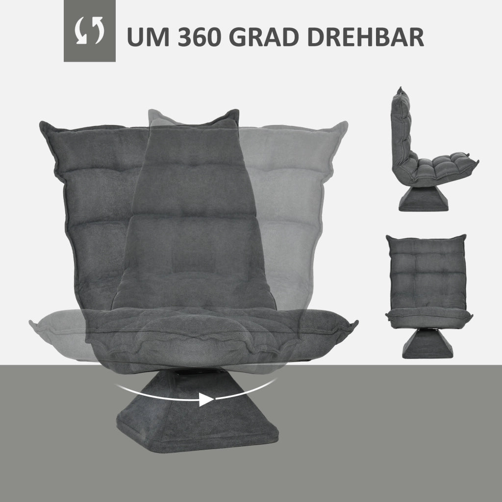 POLTRONA BASSA Girevole 62x70x95 cm Grigio con schienale regolabile
