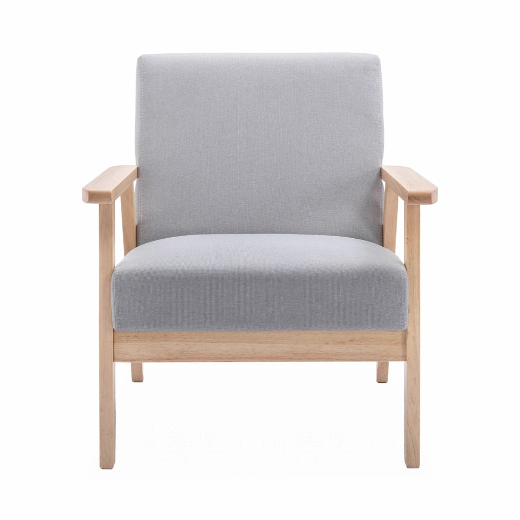 Set panca e poltrona in legno e tessuto, 3 posti, grigio chiaro