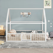 Letto a baldacchino in metallo bianco 140x200 cm con ringhiera per bambini