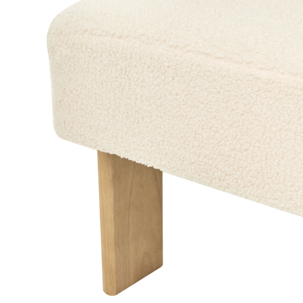 Poltrona bianco sporco e marrone chiaro con rivestimento in bouclé design retrò gambe in legno per soggiorno