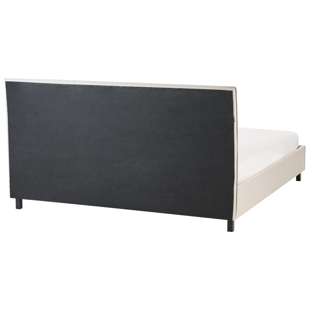 Letto rivestimento in tessuto beige Gambe in legno 180 x 200 cm a doghe con testiera in stile scandinavo minimalista