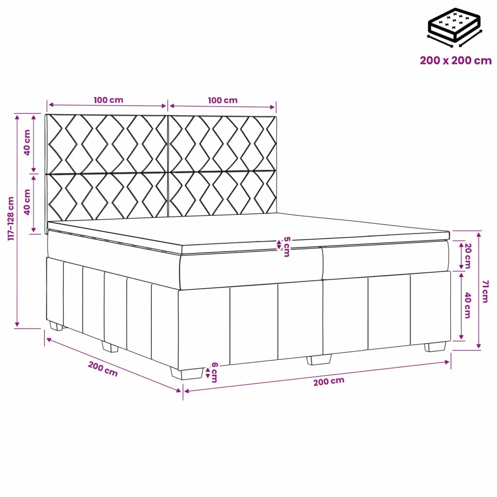 Letto box spring con materasso Grigio Chiaro 200 x 200 cm 3454225