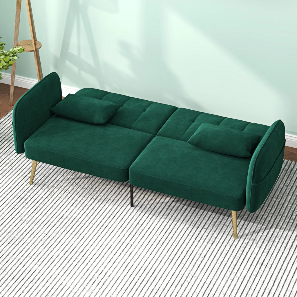 Divano letto 2 posti in tessuto velluto con schienale regolabile ¨C zephmum ¨C verde scuro