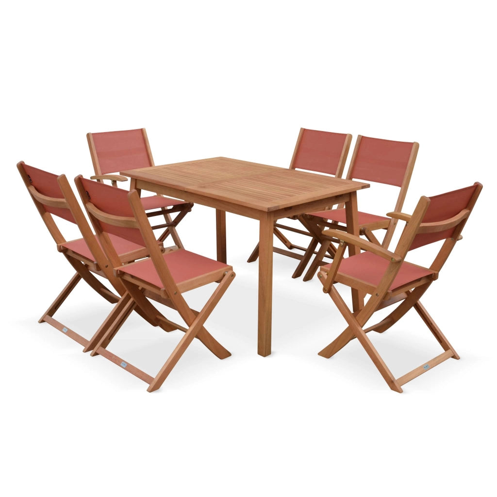 Set tavolo da giardino rettangolare allungabile in legno con 6 sedie,