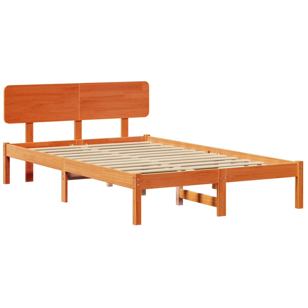 Struttura letto con testiera marrone cerato 120x190 cm legno massello di pino