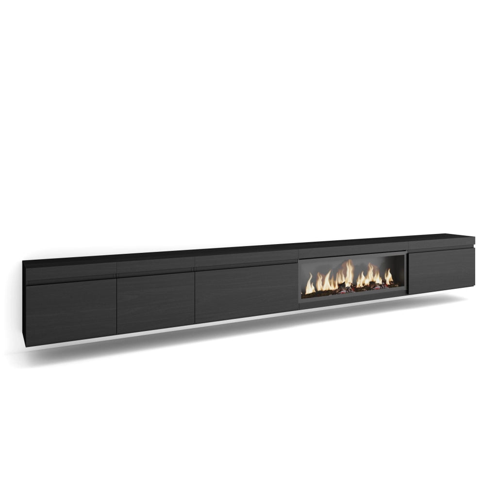 Mobile TV Soggiorno, 368x35x45, Camino elettrico XXL, da appendere, Nero RF3687