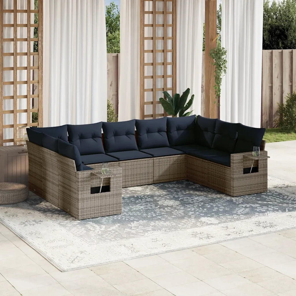 Set Divani da Giardino 9 pz con Cuscini Grigio in Polyrattan 3220600