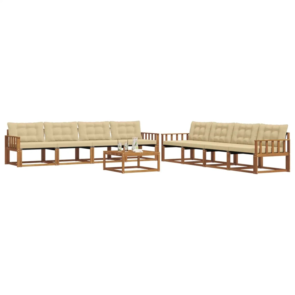 Set di divani da esterno con cuscino 9 pcs Naturale e Beige 3369312