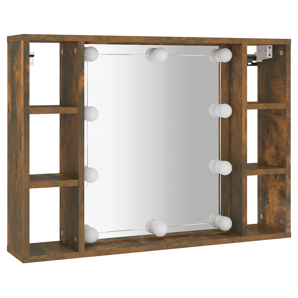 Mobile a Specchio con LED-Armadietto a Specchio Rovere Fumo 76x15x55 cm