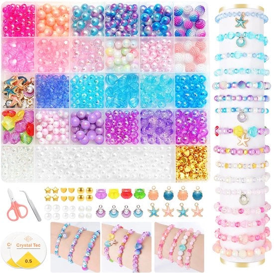 Set di perle per gioielli, 1000+ perle per gioielli per bambini, perle marine per gioielli, set per creare bracciali DIY per ragazze, set di perle per bambini a partire dai 6 anni