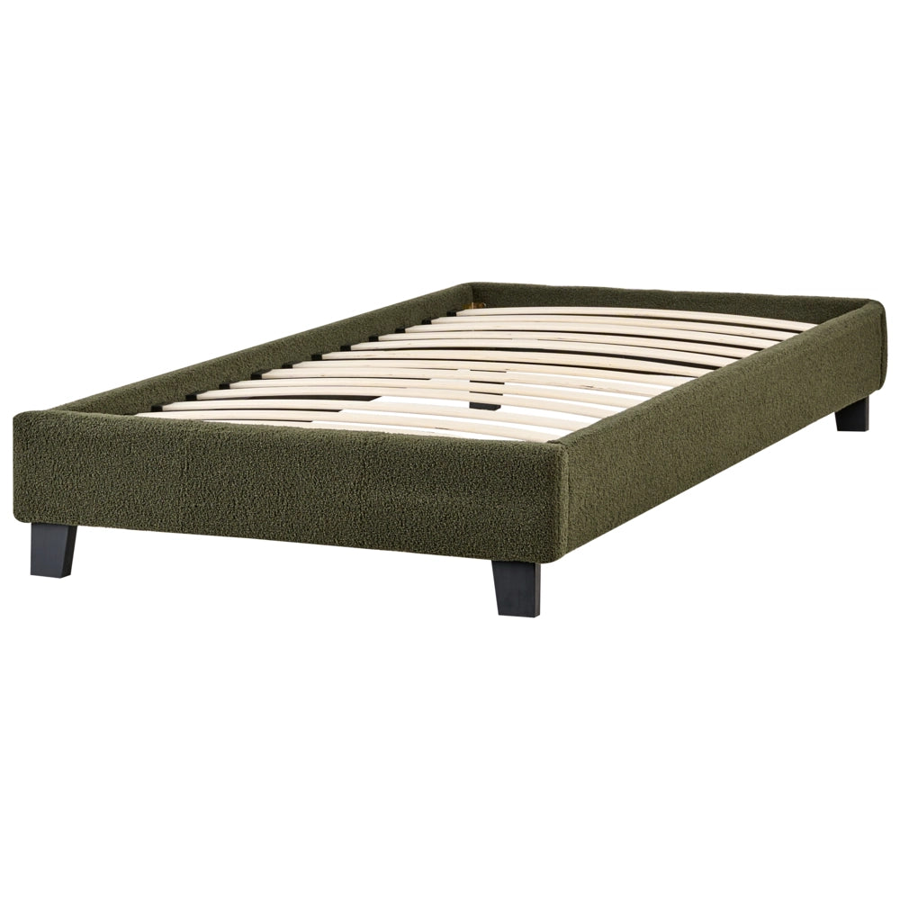 Letto singolo in bouclé verde scuro con rete a doghe 90 x 200 cm stile moderno