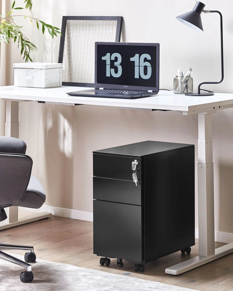 Armadietto mobile contenitore In Metallo Nero Con 3 Cassetti Con Serratura A Chiave Ruote Industriali Moderni Home Office Garage