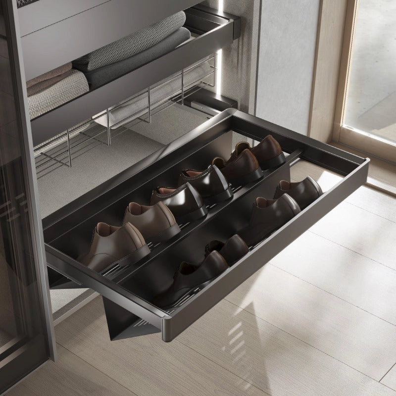 Cassetto portascarpe per armadi e cabine armadio Quartz, 440 (M60), Acciaio, Titanio