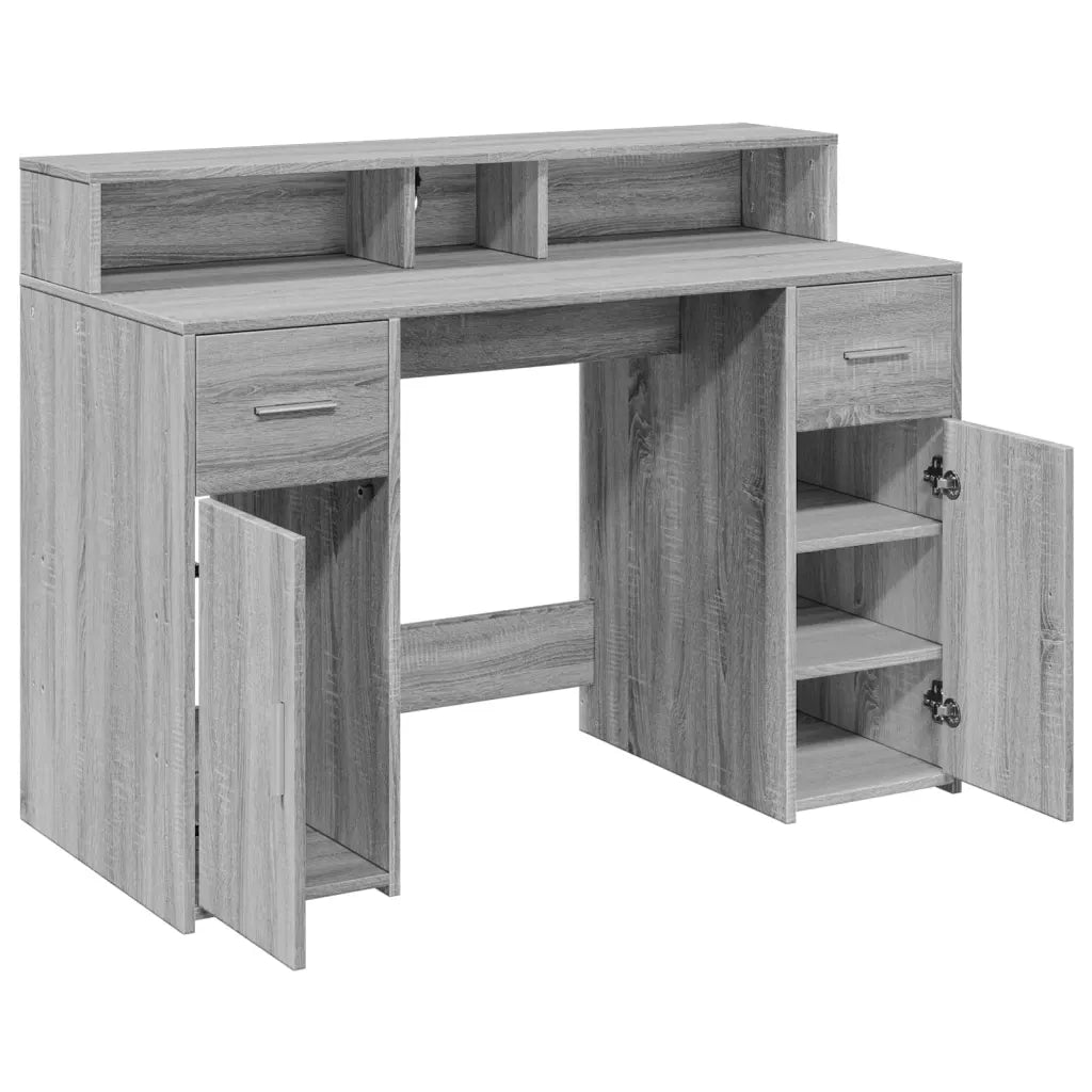 Scrivania con Luci LED Grigio Sonoma 120x55x91cm in Multistrato