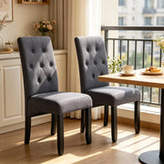Set di 2 sedie da pranzo imbottite in lino grigio scuro con schienale alto e gambe in legno massello
