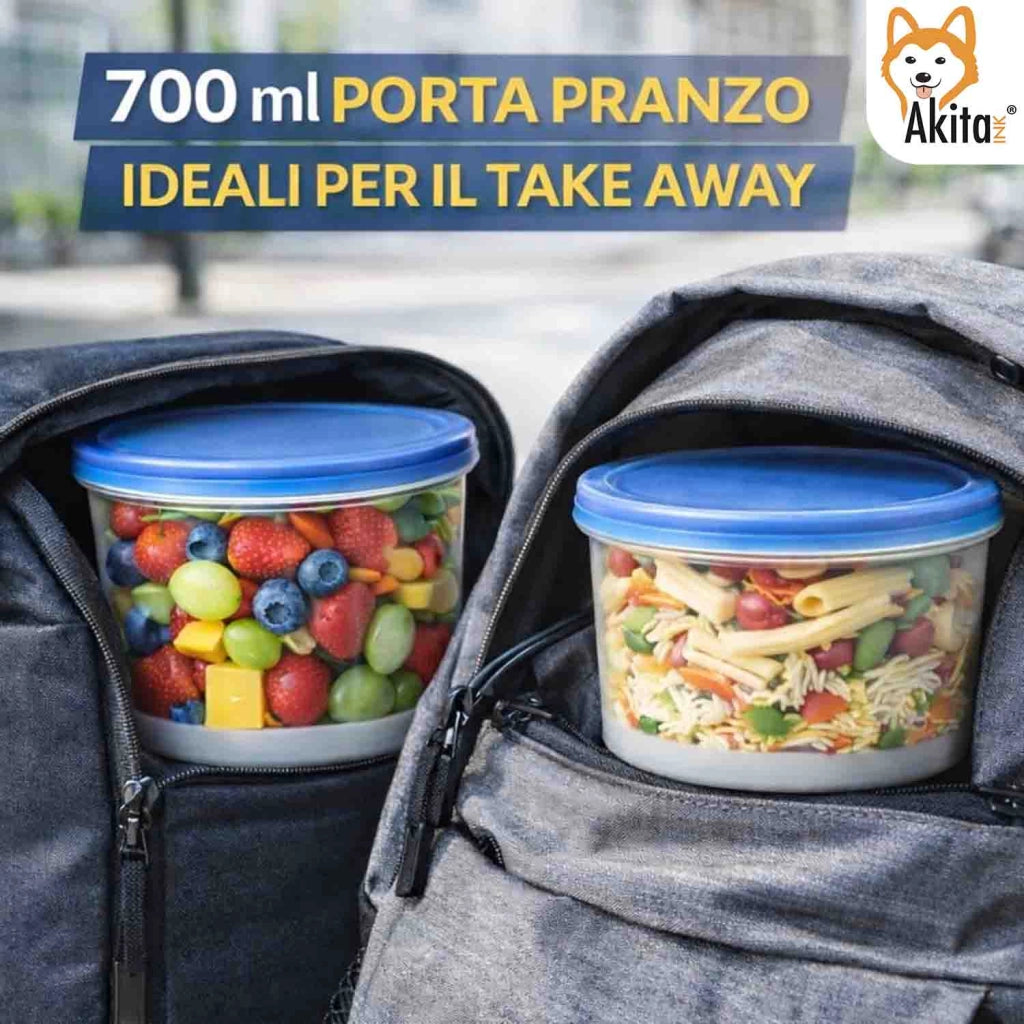 Akitaink Set 12 Contenitori Tondi 700 ml con Coperchio Blu