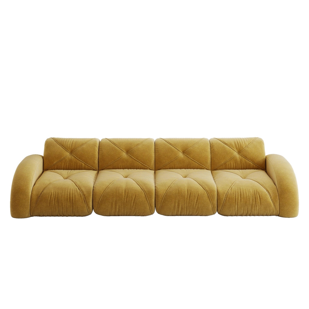 Divano 4 Posti Modulare in Tessuto Chenille ¨C MINIMAL ¨C Giallo, Senza Montaggio