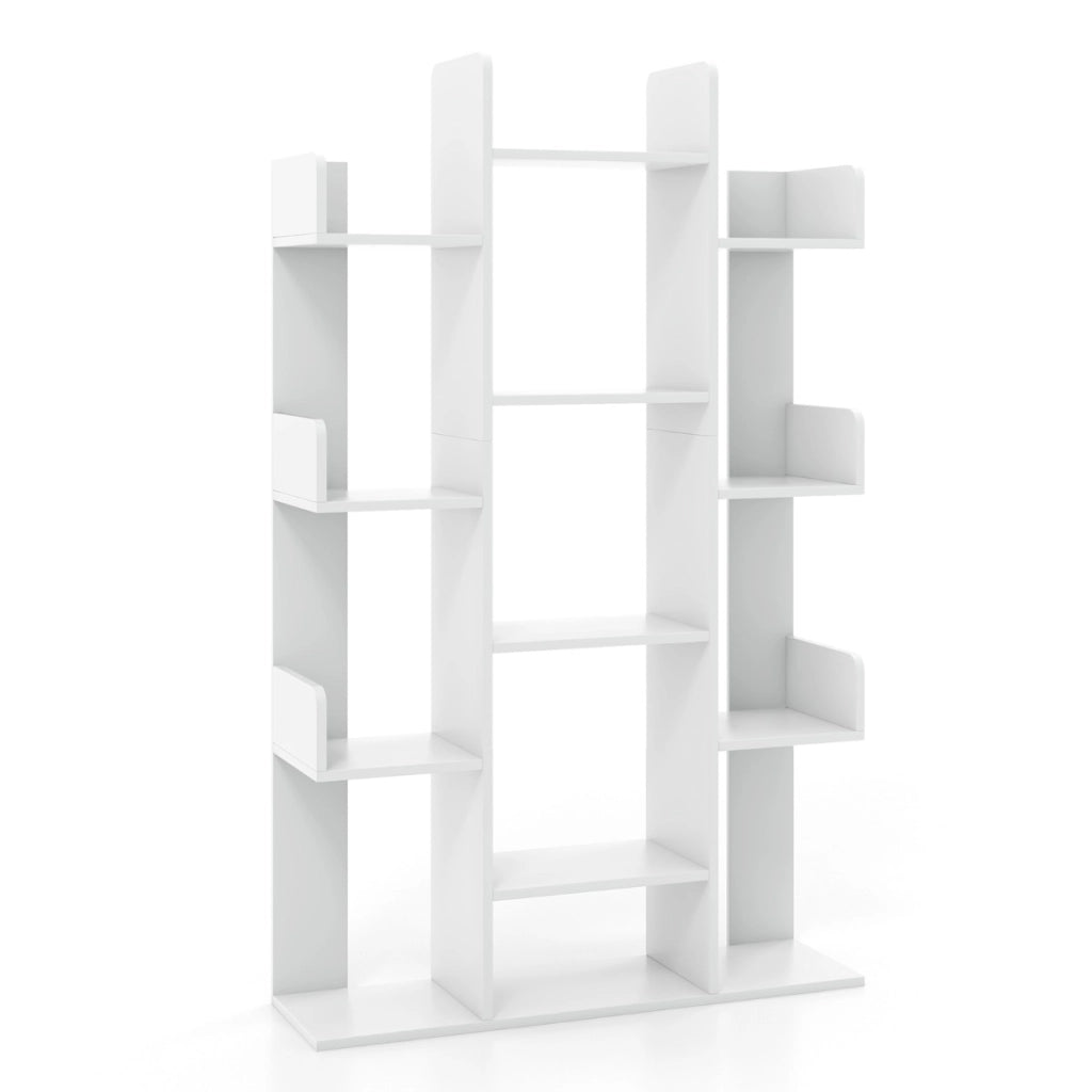 Libreria ad albero decorativo autoportante con 13 ripiani aperti-Scaffale per libri da angolo alta 141cm Bianco