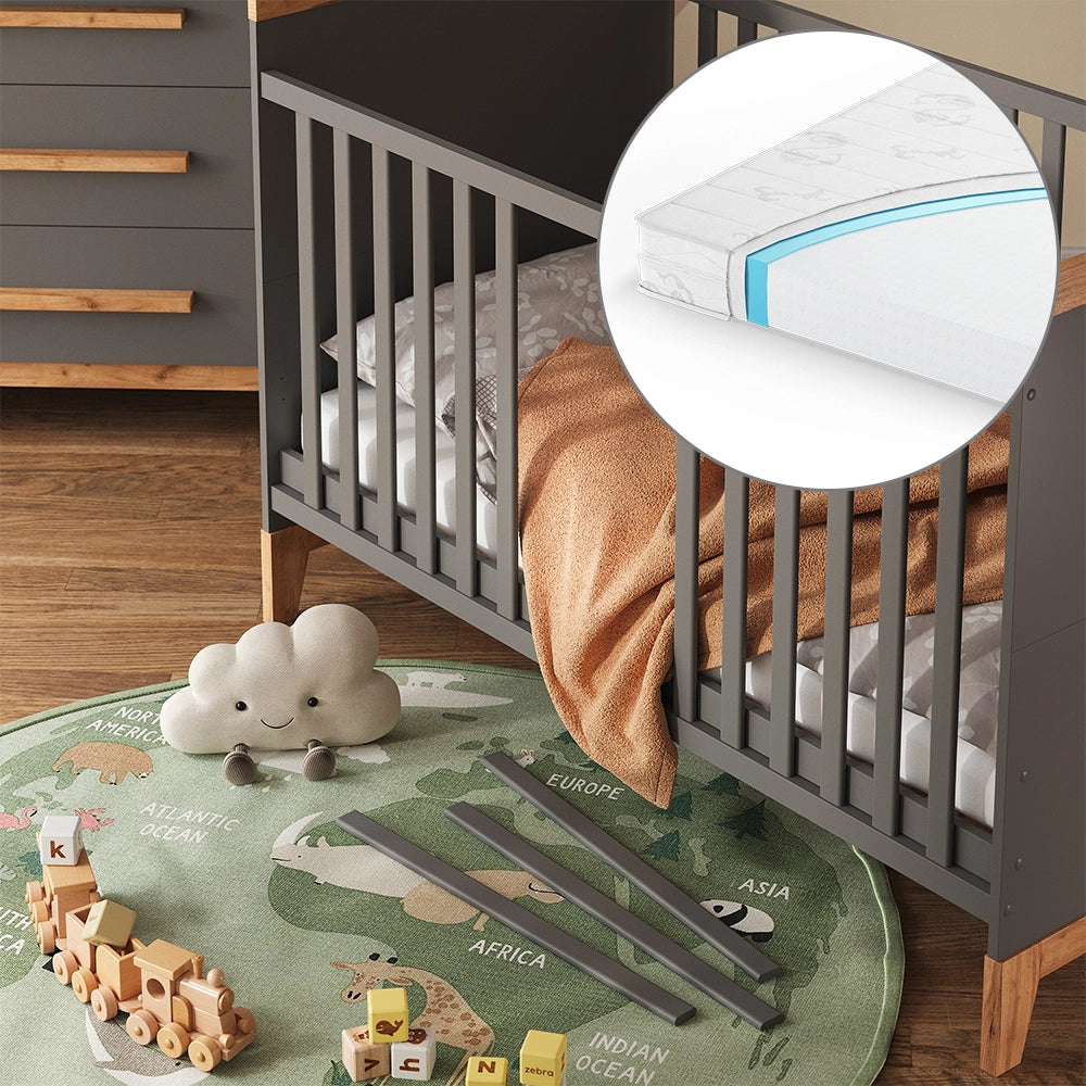 Vitalispa culla neonato Grigio/Artisan 70x140 cm con materasso