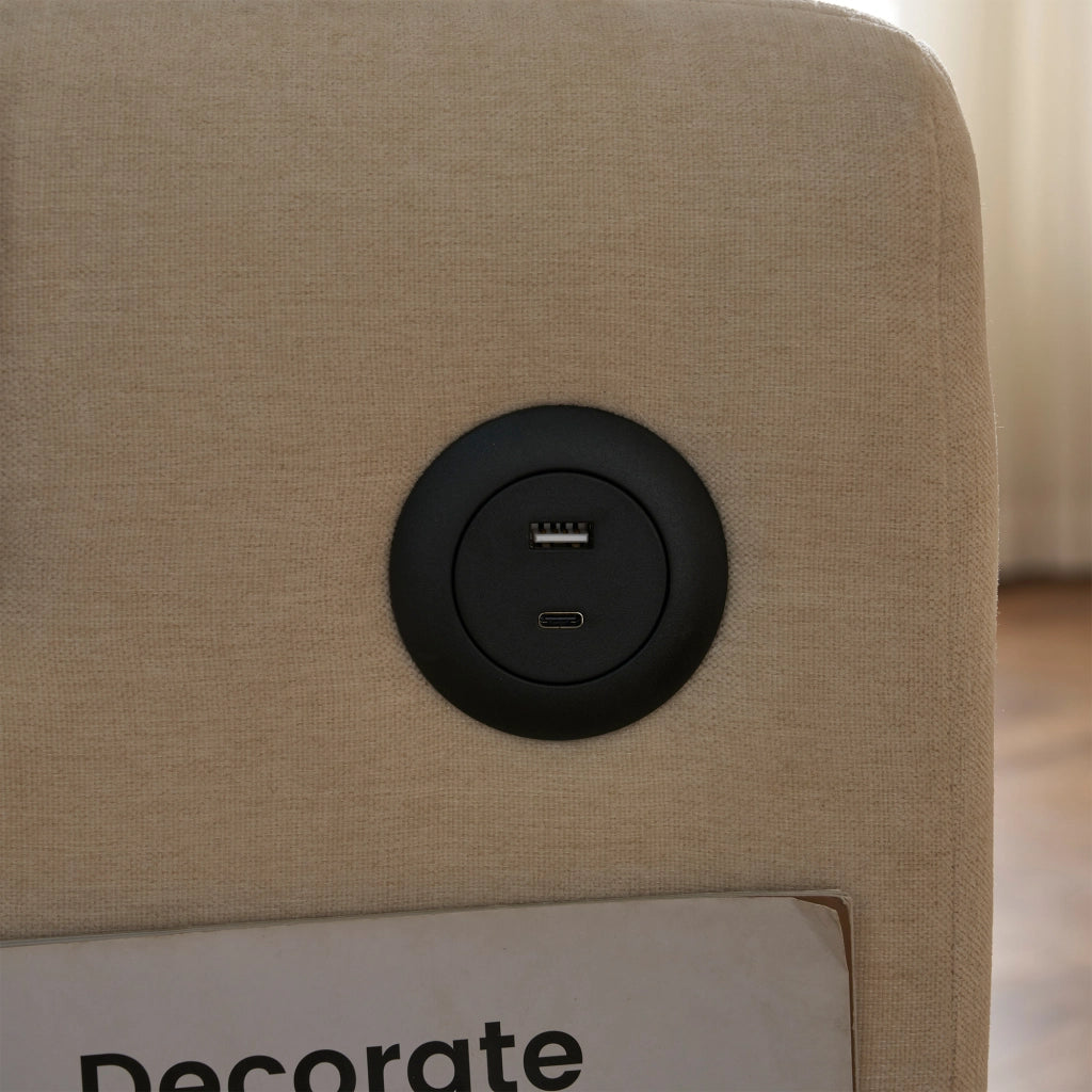 Divano Letto 2 Posti con Schienale Regolabile; USB; Supporto per Telefono e Tasche Laterali Beige
