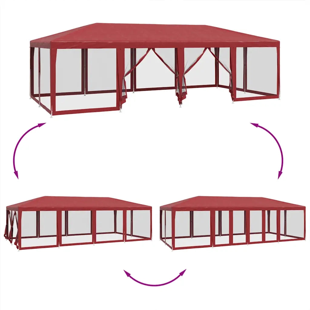 Tenda per Feste con 12 Pareti Laterali in Rete Rossa 8x4 m HDPE 4010075