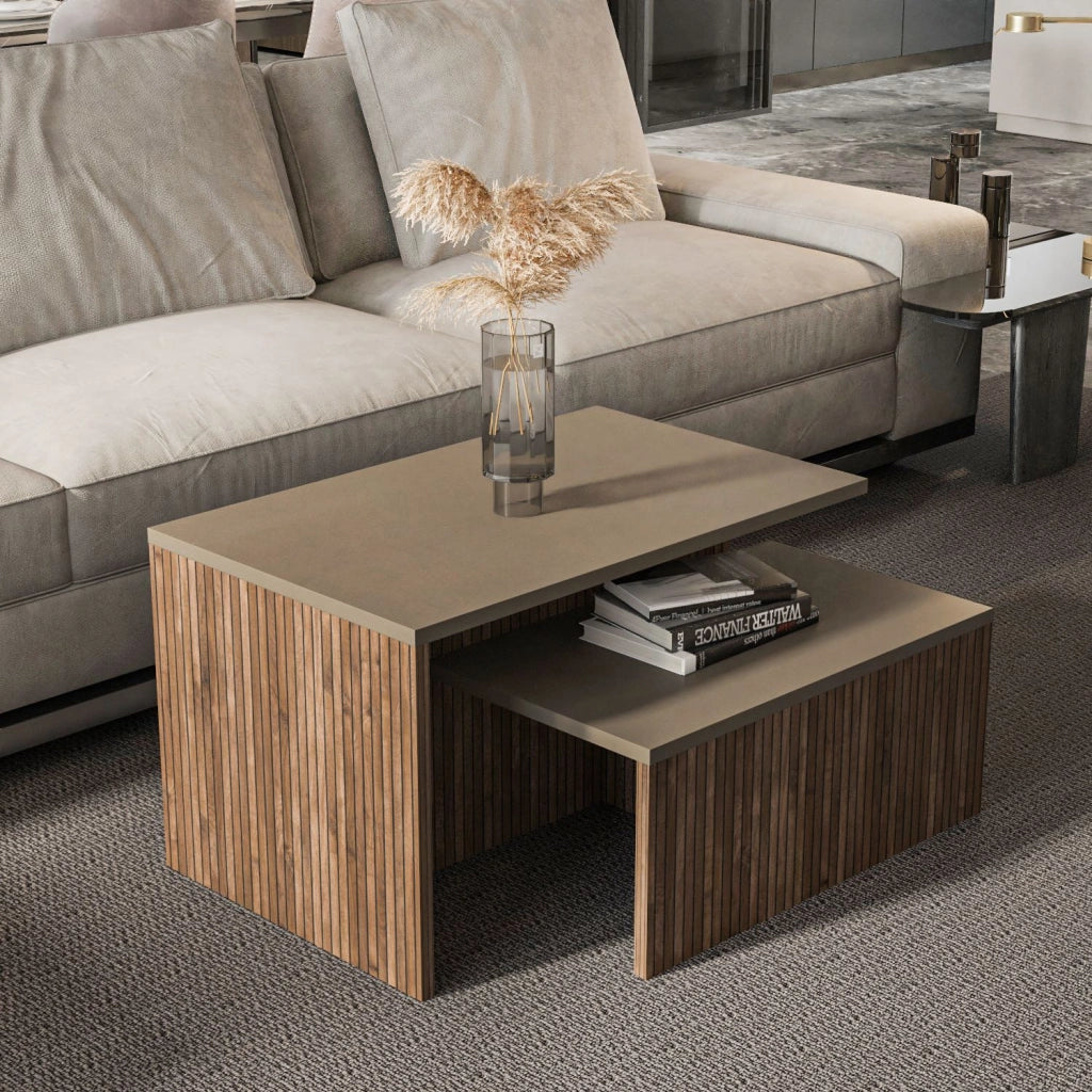 Tavolo nido in legno 2 pezzi "Twins" 72 x 45 x 42 cm - Taupe