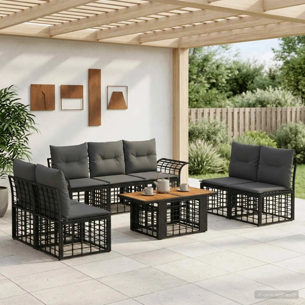 Set Divano da Giardino 8 pz Nero e Grigio scuro polyrattan 3437967