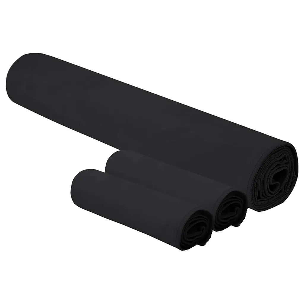 Set di Asciugamani Sportivi 3 pz | Teli per bagno Nero Poliestere e poliammide