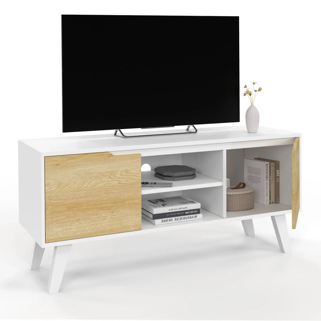 IDMarket - Mobile TV FINN bianco da 110 cm con 2 ante effetto faggio